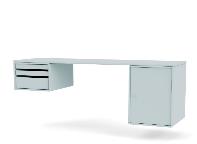 WORKSHOP Montana Schreibtisch QUICK SHIP in hellblau mit Schubladen und Schrank für Büro und Arbeitszimmer.